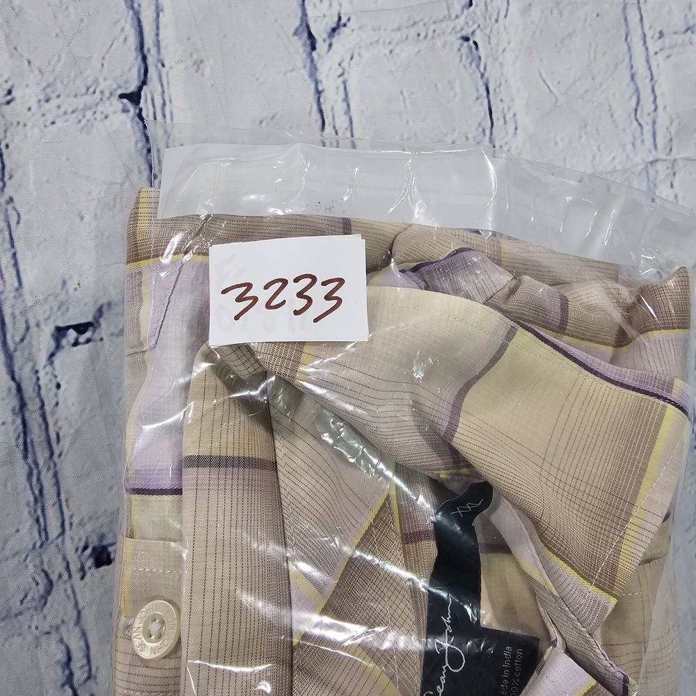 Sean John Shirt MENS SZ XXL Beige Purple Plaid Button Up Short Sleeve Y2K Diddy - Picture 11 of 11